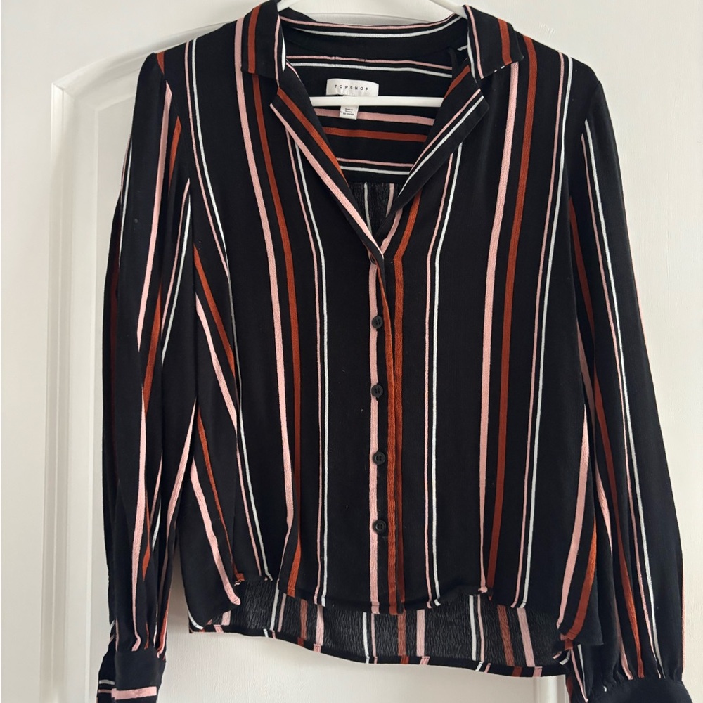 Topshop Black and Pink Striped Button-Down Shirt